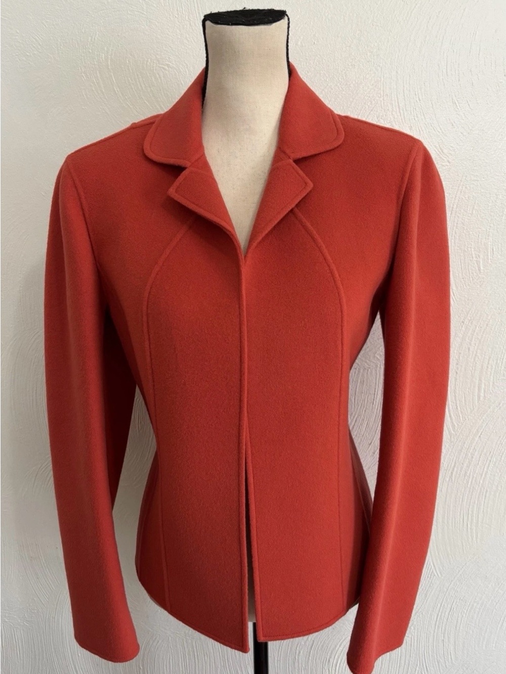TALBOTS Women's Tailored Rust Orange Blazer Jacket 100% Wool Open Front Size 6